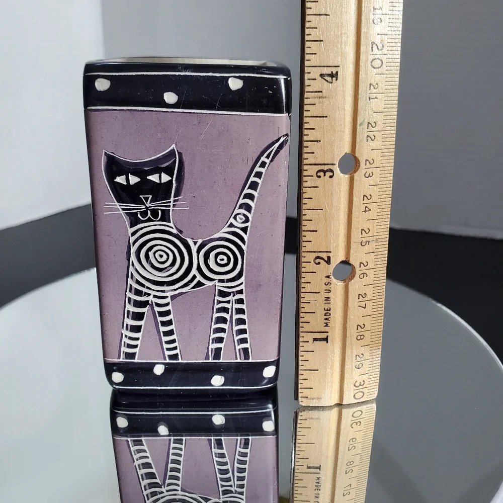 Cat Vase / pencil / pen holder L👀K Carved Soapstone Kenya Kissii Tribe Africa